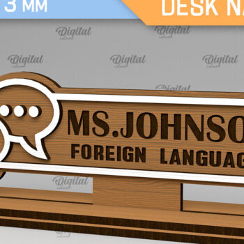 Intra απο ξύλο plywood 3mm-4mm πάχος - Πινακίδα ονόματος γραφείου καθηγητή ξένων γλωσσών Δίασταση 30x20 cm INTRAFABR-103441131 - Image 1