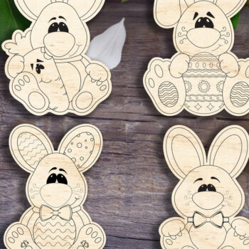 Intra απο ξύλο plywood 3mm-4mm πάχος - Τέσσερα λαγουδάκια του Πάσχα Δίασταση 20x20 cm INTRAFABR-29872985 - Image 1