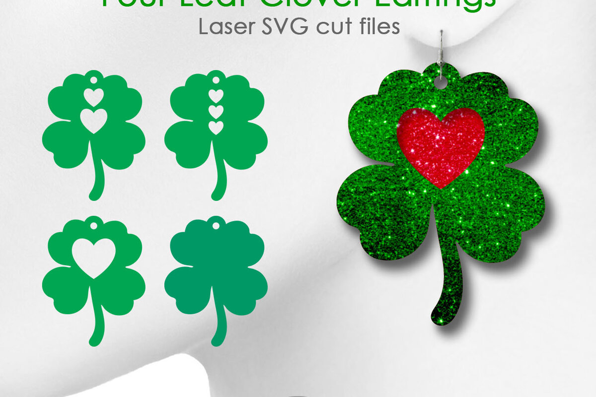 Intra απο ξύλο plywood 3mm-4mm πάχος - Τετράφυλλα σκουλαρίκια τριφύλλι , Shamrock Δίασταση 3x3 cm INTRAFABR-58584886