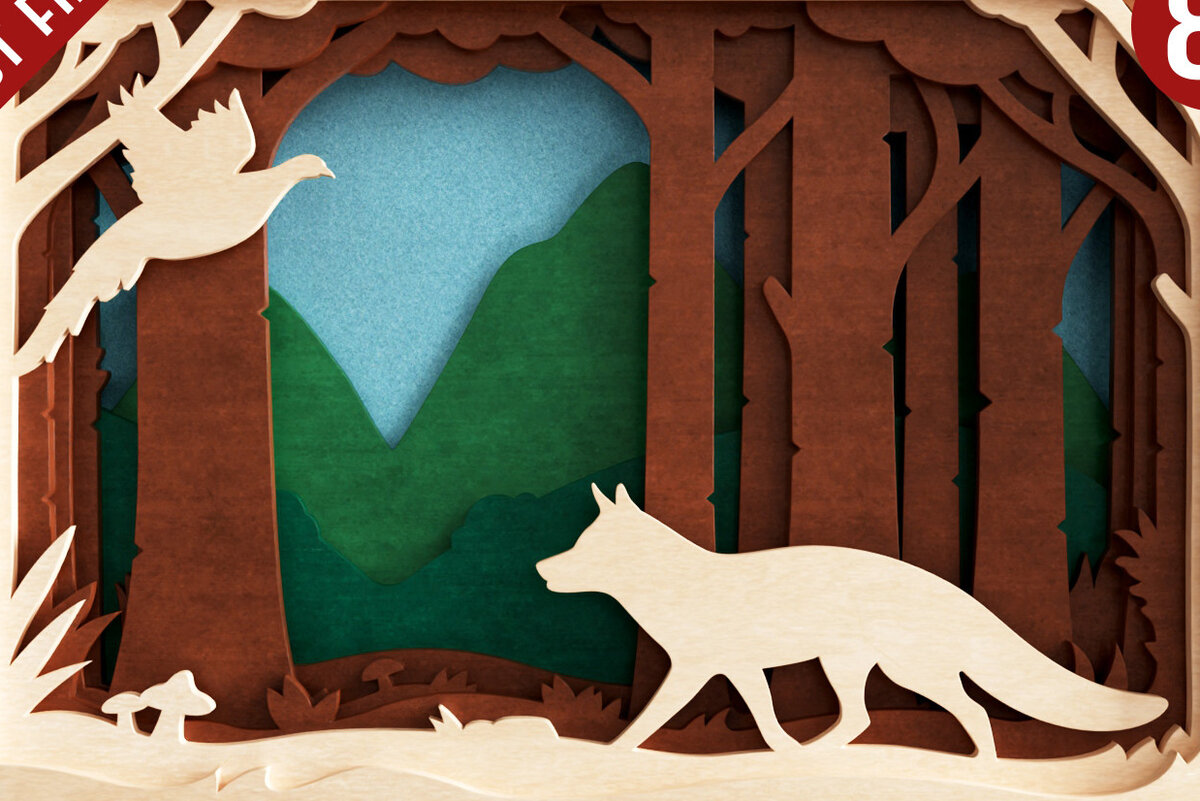 Intra απο ξύλο plywood 3mm-4mm πάχος -  αποκοπής  3D Layered Fox Δίασταση 20x25 cm INTRAFABR-21567086