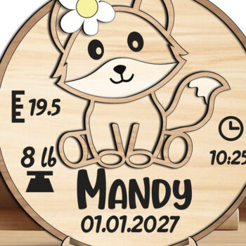 Intra απο ξύλο plywood 3mm-4mm πάχος - Στρογγυλός κύκλος ανακοινώσεων Fox Baby Δίασταση 30x20 cm INTRAFABR-117127930 - Image 2