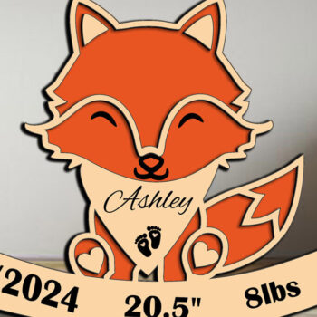 Intra απο ξύλο plywood 3mm-4mm πάχος - Πινακίδα ανακοίνωσης γέννησης νεογέννητου μωρού Fox Δίασταση 20x20 cm INTRAFABR-108875574 - Image 1