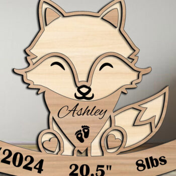 Intra απο ξύλο plywood 3mm-4mm πάχος - Πινακίδα ανακοίνωσης γέννησης νεογέννητου μωρού Fox Δίασταση 20x20 cm INTRAFABR-108875574 - Image 3