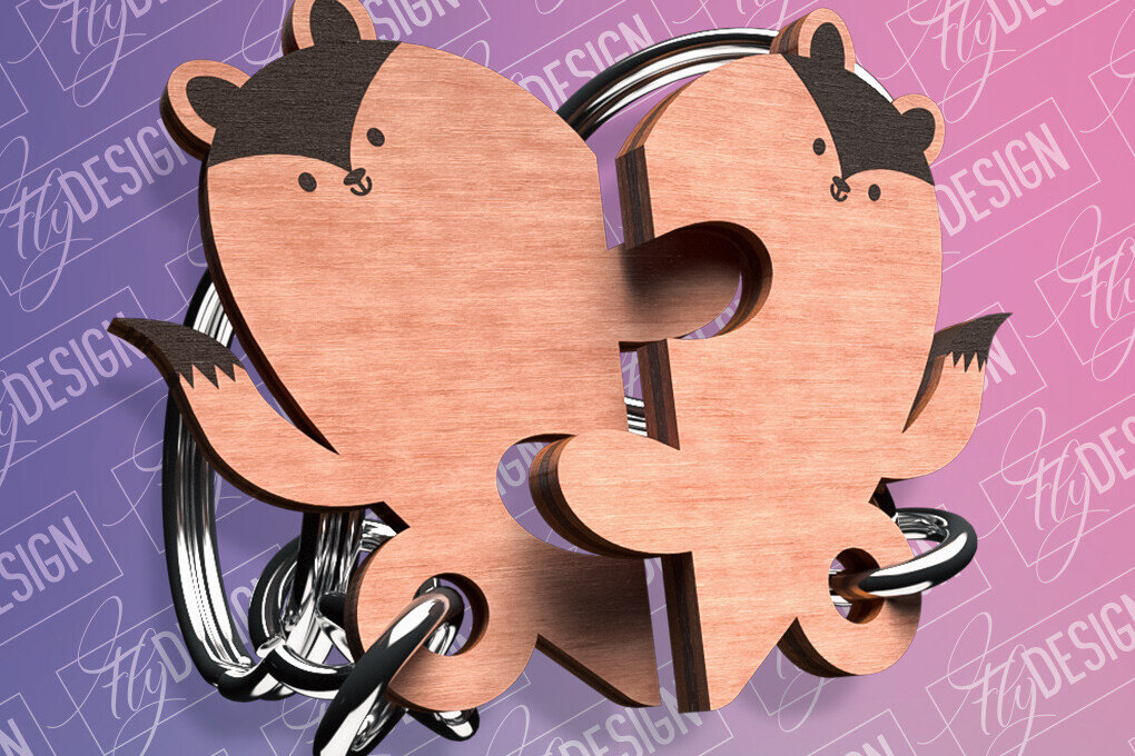 Intra απο ξύλο plywood 3mm-4mm πάχος - Σχέδιο κοπής με λέιζερ μπρελόκ Fox Couple Δίασταση 4x4 cm INTRAFABR-82391810