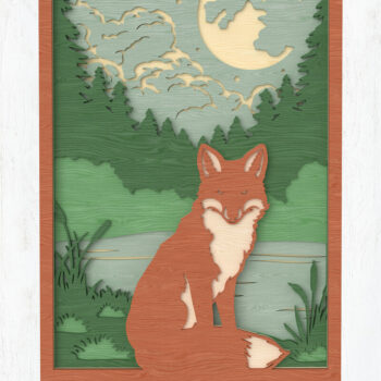 Intra απο ξύλο plywood 3mm-4mm πάχος - Fox in Moonlit Forest Laser Cut Art Δίασταση 6x6 cm INTRAFABR-113850029 - Image 1