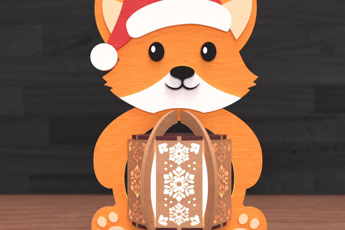 Intra απο ξύλο plywood 3mm-4mm πάχος - Fox Lantern Christmas  Cut Laser Δίασταση 15x15 cm INTRAFABR-109337645