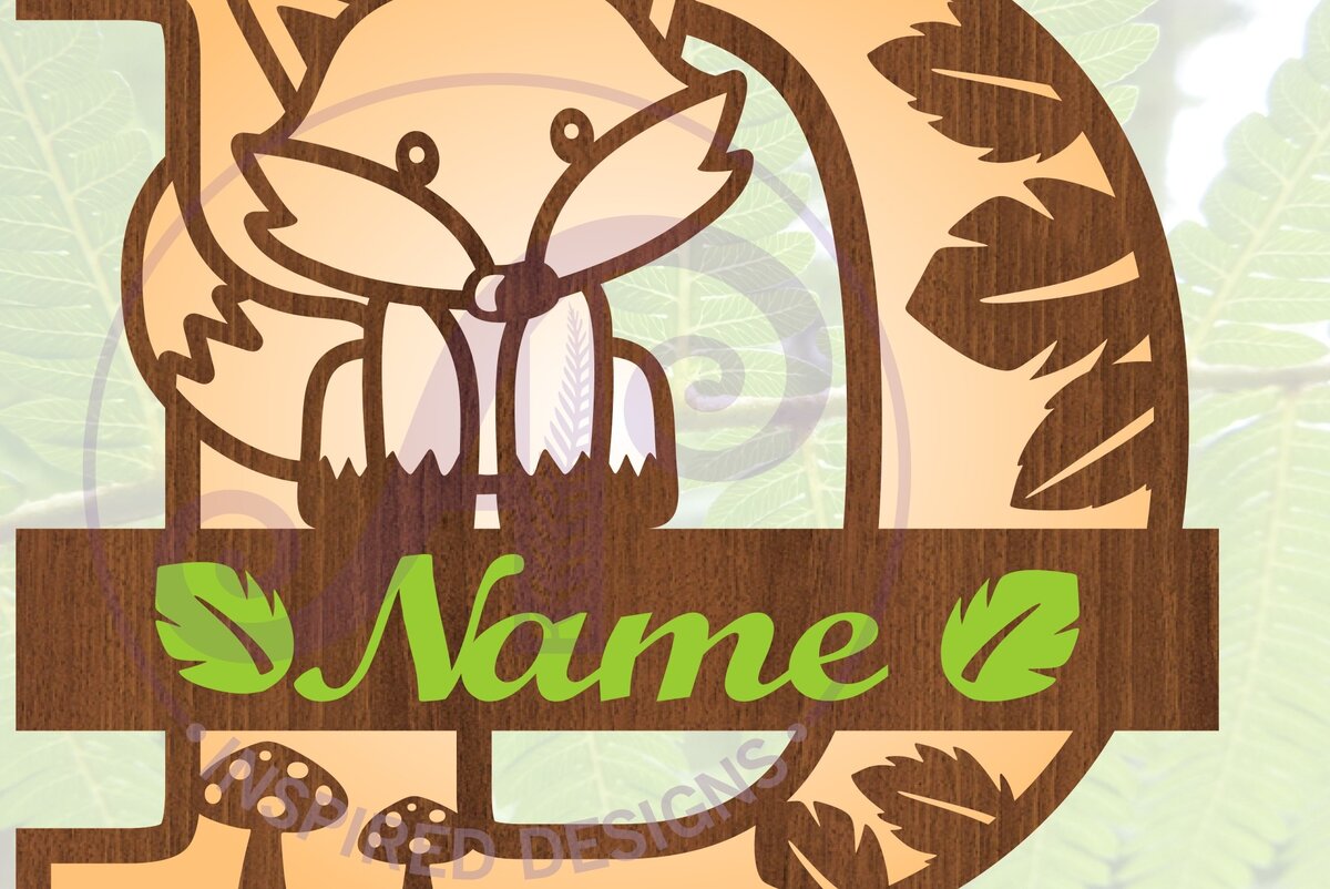 Intra απο ξύλο plywood 3mm-4mm πάχος - Fox Monogram Letter D  Cut File Δίασταση 30x20 cm INTRAFABR-69923611