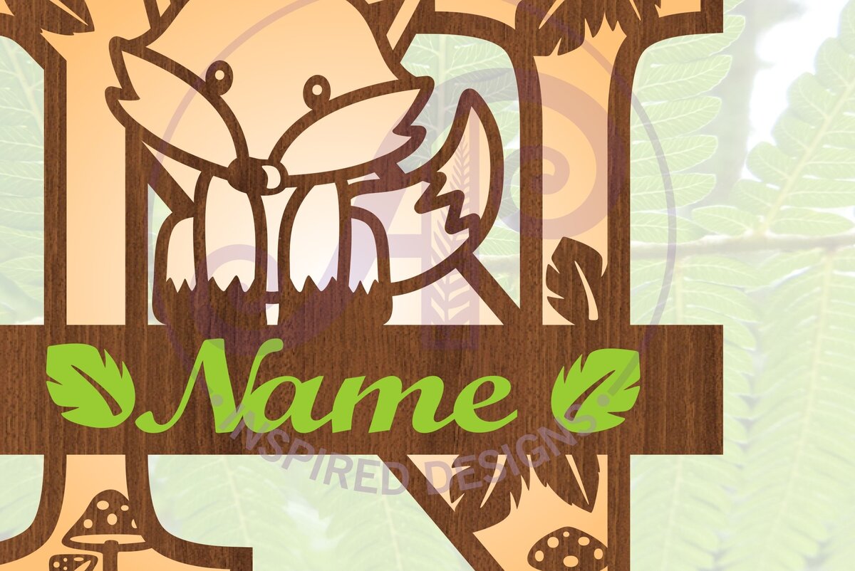 Intra απο ξύλο plywood 3mm-4mm πάχος - Fox Monogram Letter N  Cut File Δίασταση 30x20 cm INTRAFABR-69923904