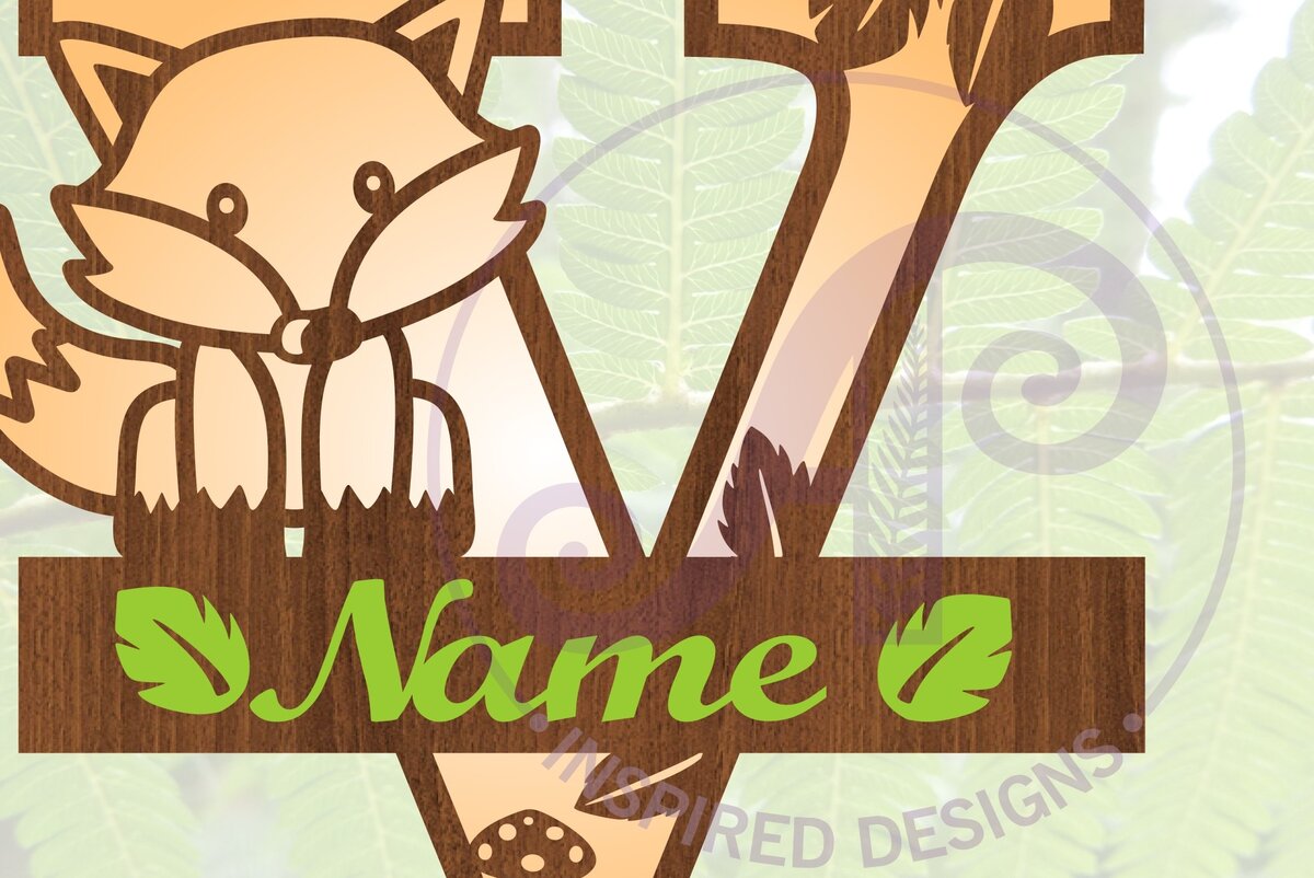 Intra απο ξύλο plywood 3mm-4mm πάχος - Fox Monogram Letter V  Cut File Δίασταση 30x20 cm INTRAFABR-69924043