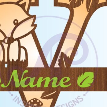 Intra απο ξύλο plywood 3mm-4mm πάχος - Fox Monogram Letter V Cut File Δίασταση 30x20 cm INTRAFABR-69924043 - Image 3