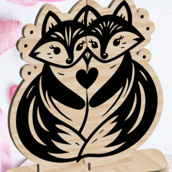 Intra απο ξύλο plywood 3mm-4mm πάχος - Foxes Love Valentine Στολίδι Δίασταση 6x6 cm INTRAFABR-113206171 - Image 1