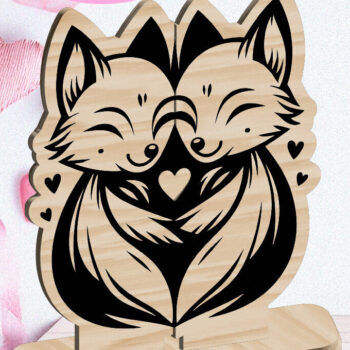 Intra απο ξύλο plywood 3mm-4mm πάχος - Foxes Love Valentine Στολίδι Δίασταση 6x6 cm INTRAFABR-113206018 - Image 1