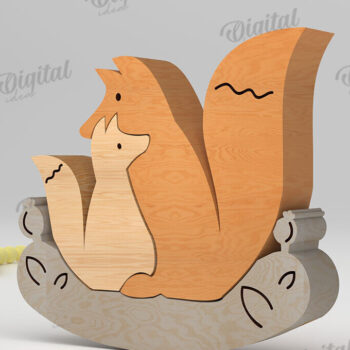 Intra απο ξύλο plywood 3mm-4mm πάχος - Foxes Puzzle Cut Laser. Οικογένεια Ζώων Δίασταση 30x20 cm INTRAFABR-108580622 - Image 1