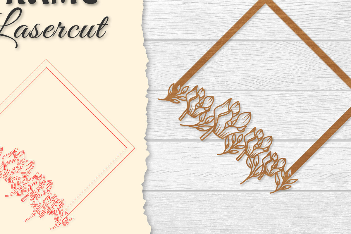 Intra απο ξύλο plywood 3mm-4mm πάχος - Κορνίζα Flower cut Laser Δίασταση 20x25 cm INTRAFABR-122655675