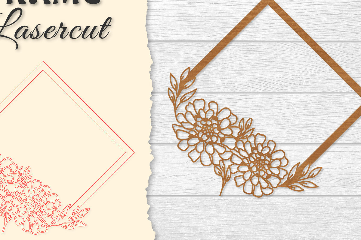 Intra απο ξύλο plywood 3mm-4mm πάχος - Κορνίζα Flower cut Laser Δίασταση 20x25 cm INTRAFABR-122655704