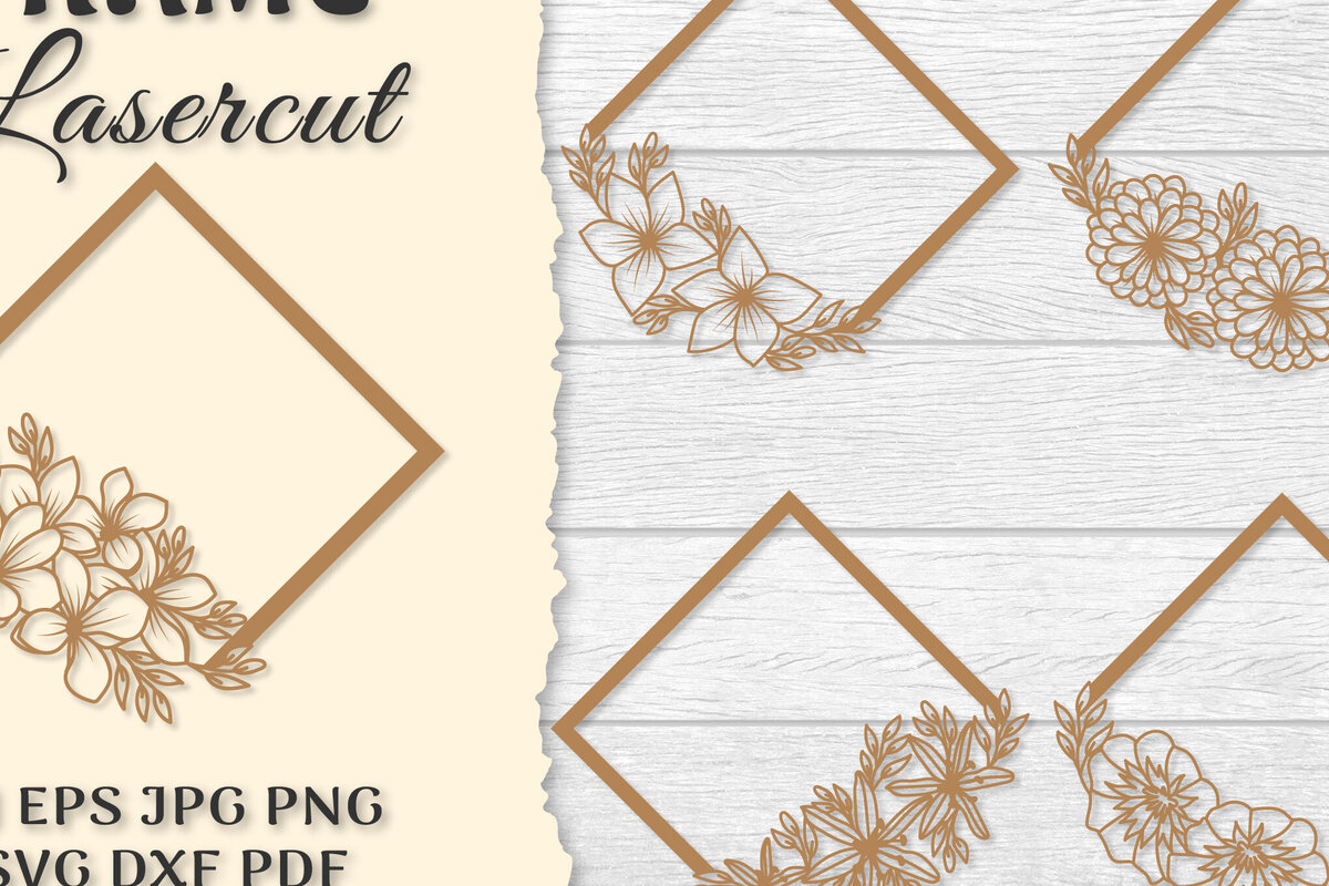 Intra απο ξύλο plywood 3mm-4mm πάχος - Κορνίζα Λουλούδια κοπής με λέιζερ Δίασταση 20x25 cm INTRAFABR-122655809