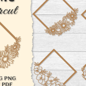 Intra απο ξύλο plywood 3mm-4mm πάχος - Κορνίζα Λουλούδια κοπής με λέιζερ Δίασταση 20x25 cm INTRAFABR-122655784