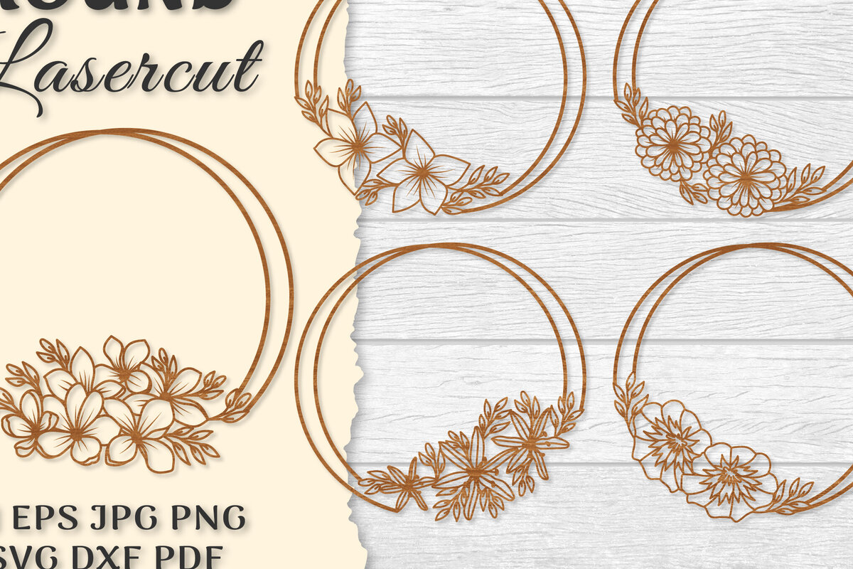 Intra απο ξύλο plywood 3mm-4mm πάχος - Πλαίσιο Λουλούδι Στρογγυλά ΔΕΜΑΤΑ κοπής με λέιζερ Δίασταση 20x20 cm INTRAFABR-122604684