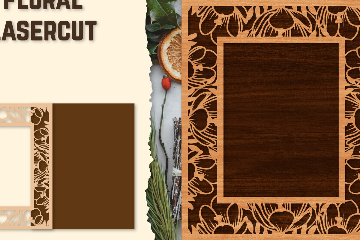 Intra απο ξύλο plywood 3mm-4mm πάχος - Κορνίζα Photo Floral Lasercut Δίασταση 20x25 cm INTRAFABR-123558372