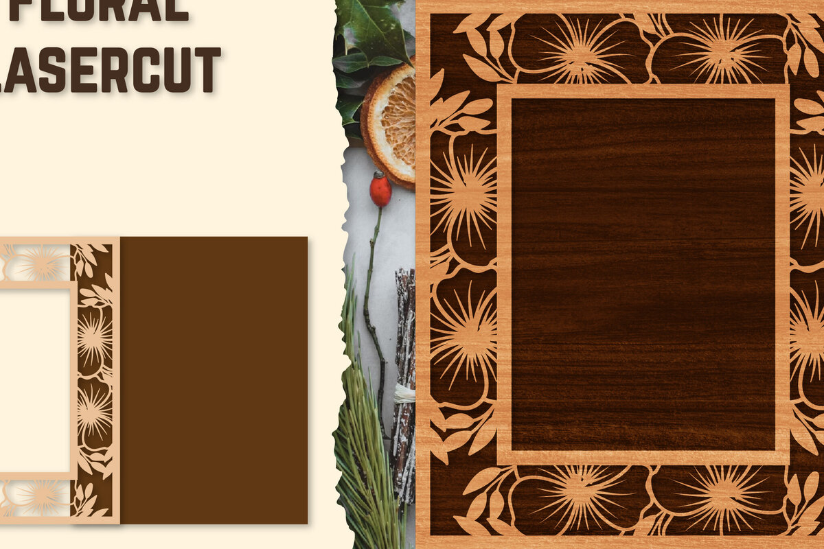 Intra απο ξύλο plywood 3mm-4mm πάχος - Κορνίζα Photo Floral Lasercut Δίασταση 20x25 cm INTRAFABR-123558400