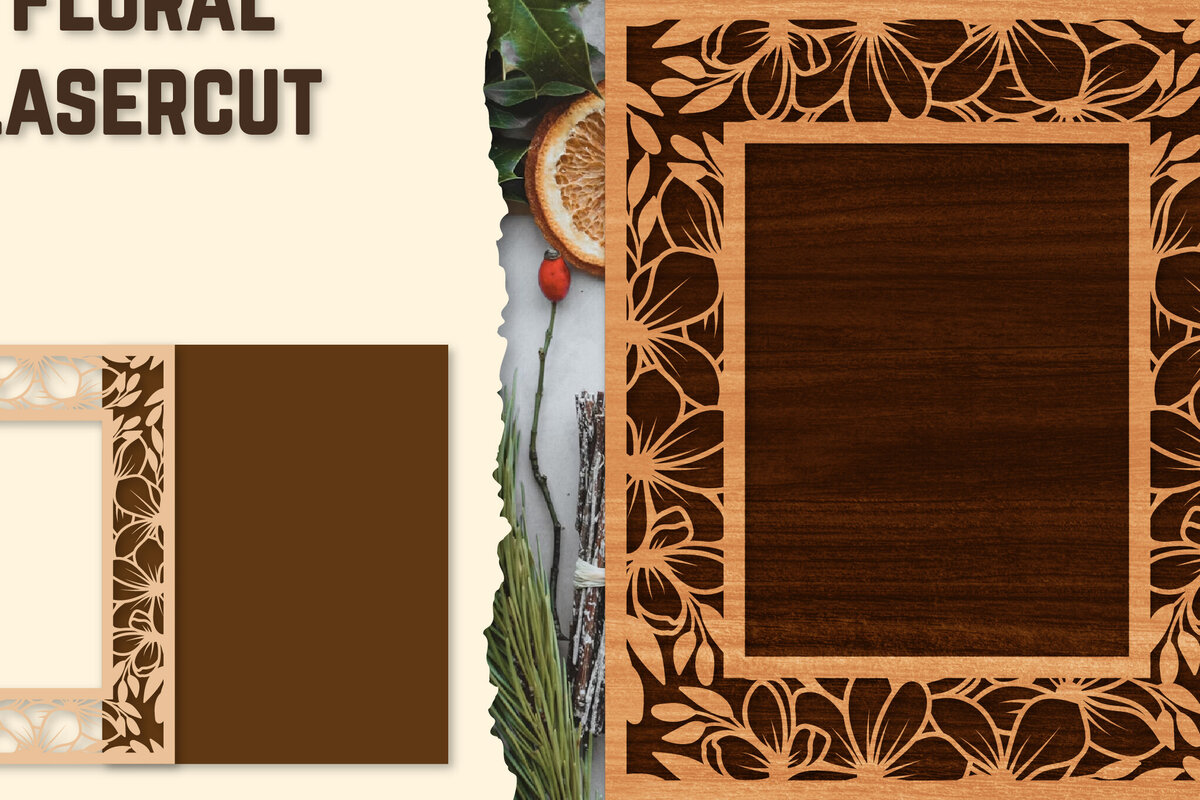 Intra απο ξύλο plywood 3mm-4mm πάχος - Κορνίζα Photo Floral Lasercut Δίασταση 20x25 cm INTRAFABR-123558402