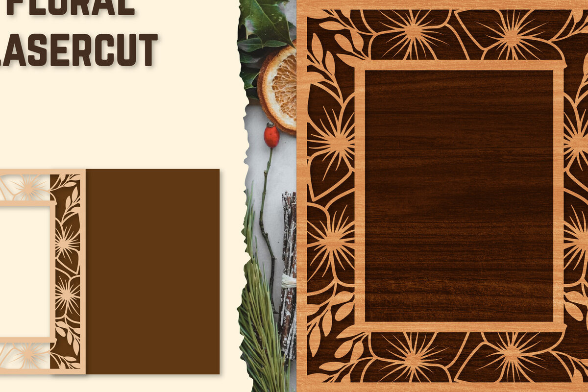 Intra απο ξύλο plywood 3mm-4mm πάχος - Κορνίζα Photo Floral Lasercut Δίασταση 20x25 cm INTRAFABR-123558410