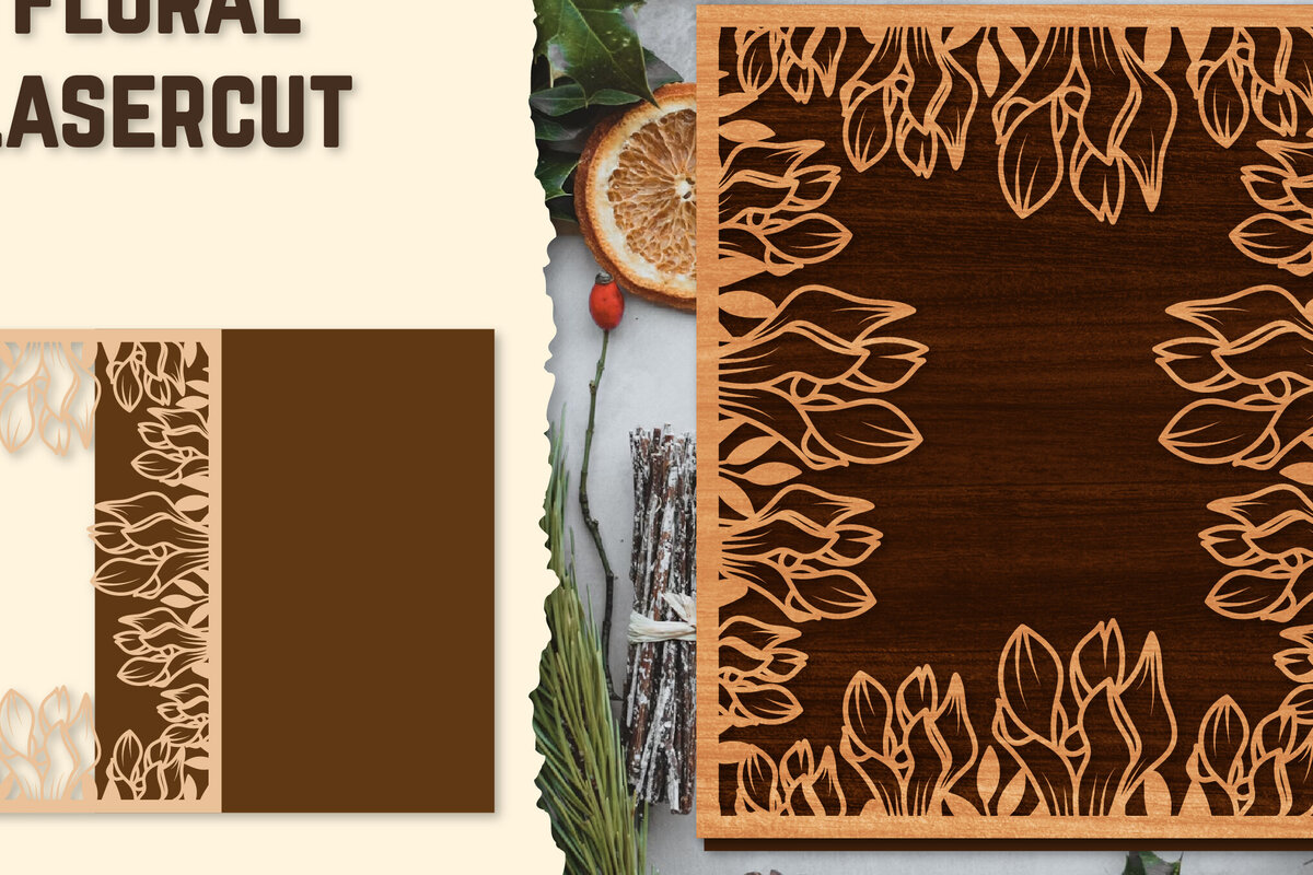 Intra απο ξύλο plywood 3mm-4mm πάχος - Κορνίζα Photo Floral Lasercut Δίασταση 20x25 cm INTRAFABR-123554811