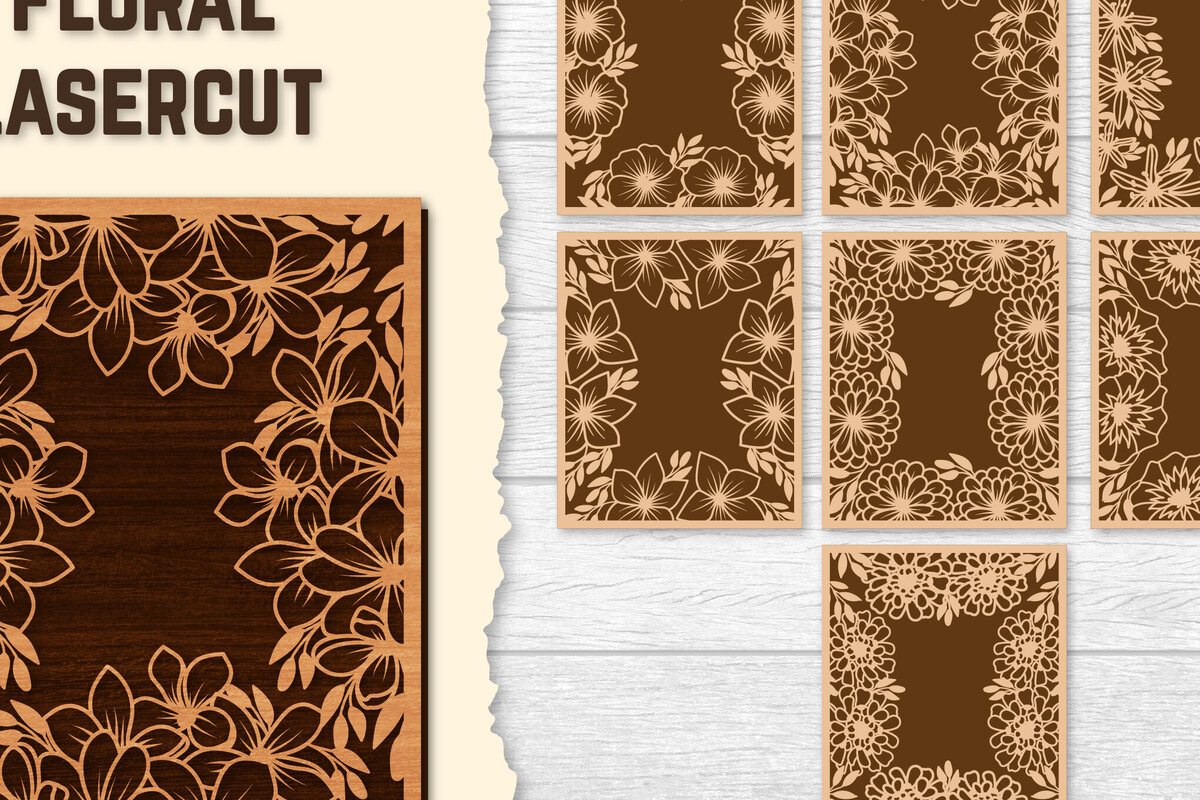 Intra απο ξύλο plywood 3mm-4mm πάχος - Πακέτα φωτογραφιών Floral Lasercut BNDLES Δίασταση 20x20 cm INTRAFABR-123555015