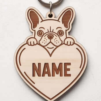 Intra απο ξύλο plywood 3mm-4mm πάχος - Γαλλικό μπουλντόγκ Heart Keychain  Δίασταση 4x4 cm INTRAFABR-122244557 - Image 1