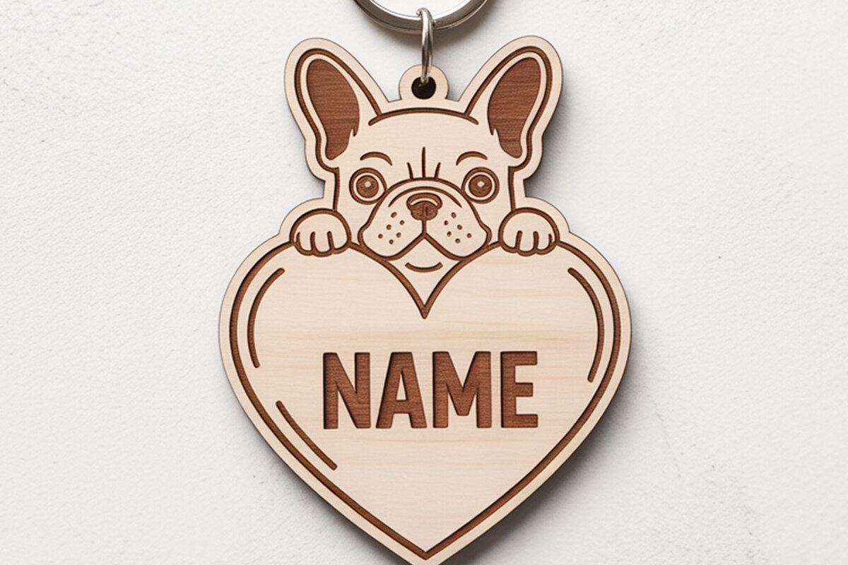 Intra απο ξύλο plywood 3mm-4mm πάχος - Γαλλικό μπουλντόγκ Heart Keychain  Δίασταση 4x4 cm INTRAFABR-122244557