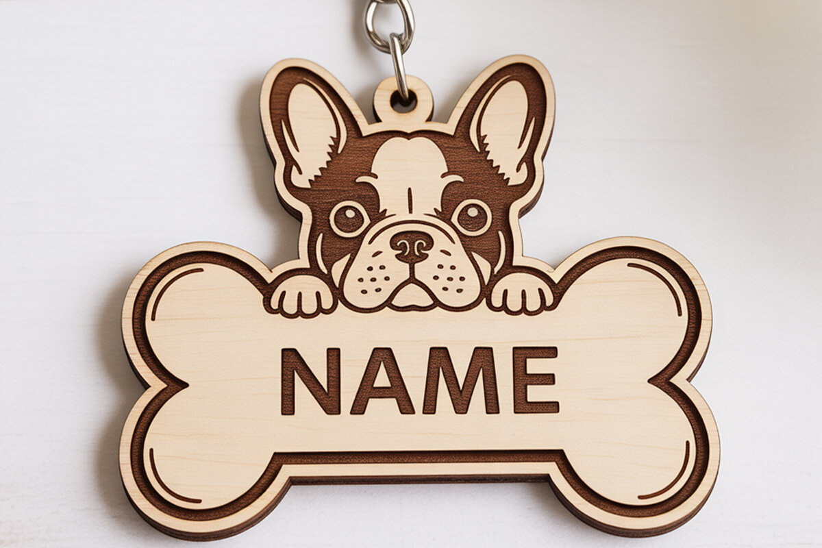 Intra απο ξύλο plywood 3mm-4mm πάχος - Μπρελόκ με ετικέτα γαλλικού μπουλντόγκ Δίασταση 4x4 cm INTRAFABR-121423165