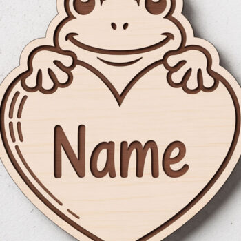 Intra απο ξύλο plywood 3mm-4mm πάχος - Frog Heart Name Keychain Δίασταση 4x4 cm INTRAFABR-122896101 - Image 1