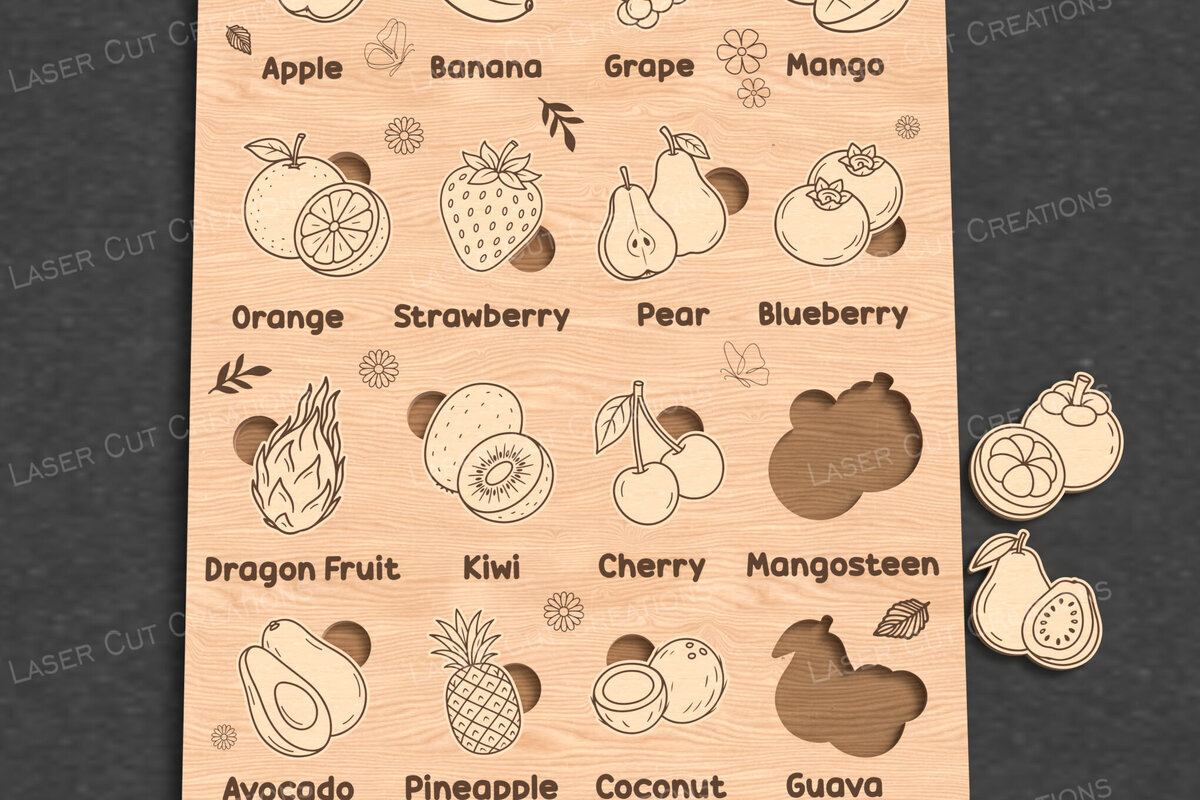 Intra απο ξύλο plywood 3mm-4mm πάχος - Fruit Puzzle for Kids  Laser Cut Δίασταση 30x20 cm INTRAFABR-123089950