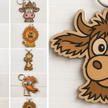 Intra απο ξύλο plywood 3mm-4mm πάχος - Αστεία δέσμη  μπρελόκ ζώων Δίασταση 4x4 cm INTRAFABR-122115847 - Image 1