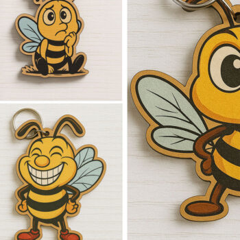 Intra απο ξύλο plywood 3mm-4mm πάχος - Αστεία δέσμη μπρελόκ μελισσών Δίασταση 4x4 cm INTRAFABR-122220452 - Image 1