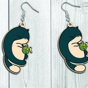 Intra απο ξύλο plywood 3mm-4mm πάχος - Funny Cat Earrings Bundle-Break Jhon Δίασταση 3x3 cm INTRAFABR-94855173 - Image 4