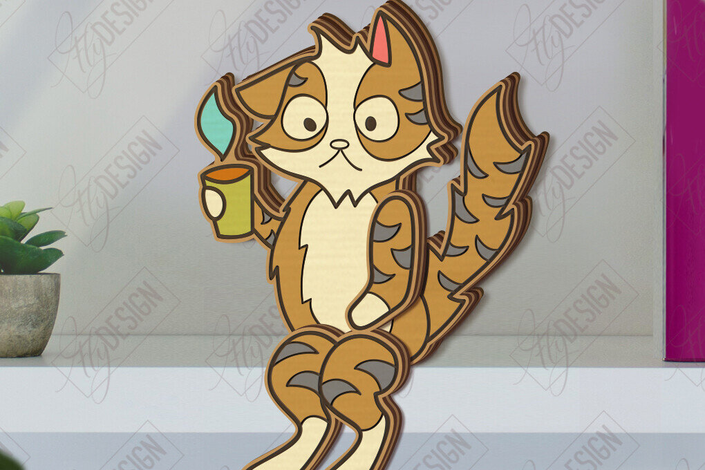 Intra απο ξύλο plywood 3mm-4mm πάχος - Funny Cats Shelf Sitters Cut Laser | CNC Δίασταση 20x20 cm INTRAFABR-121431719