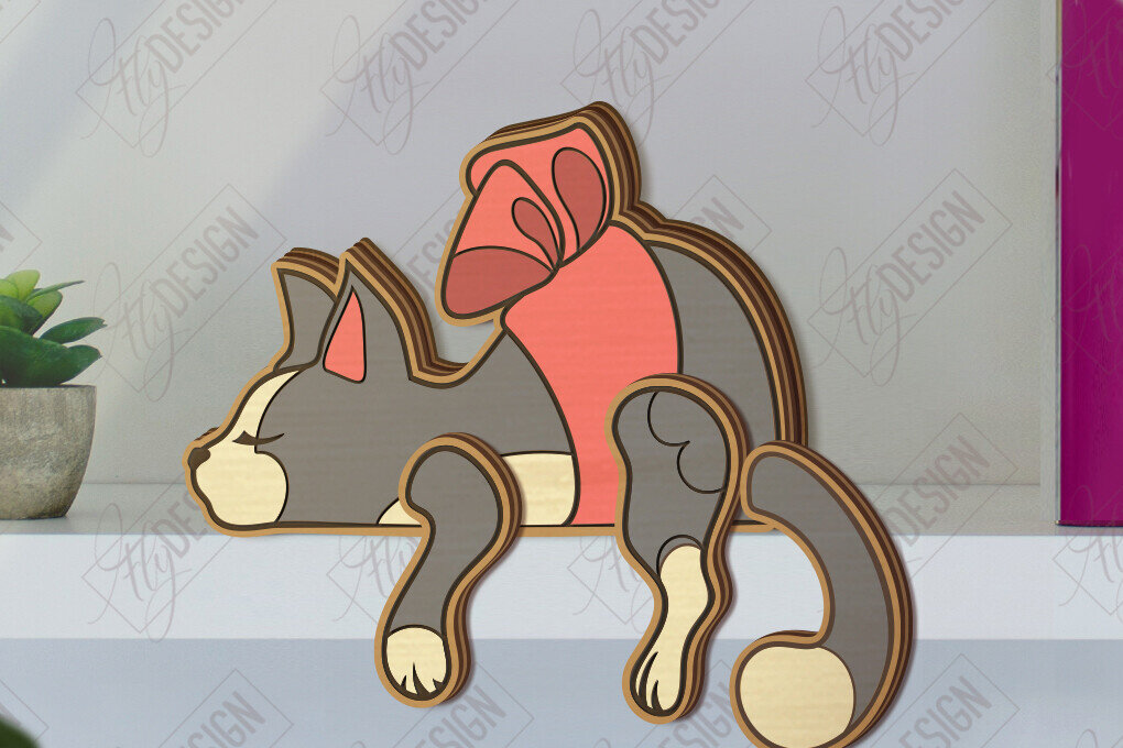 Intra απο ξύλο plywood 3mm-4mm πάχος - Funny Cats Shelf Sitters Cut Laser | CNC Δίασταση 20x20 cm INTRAFABR-121132026