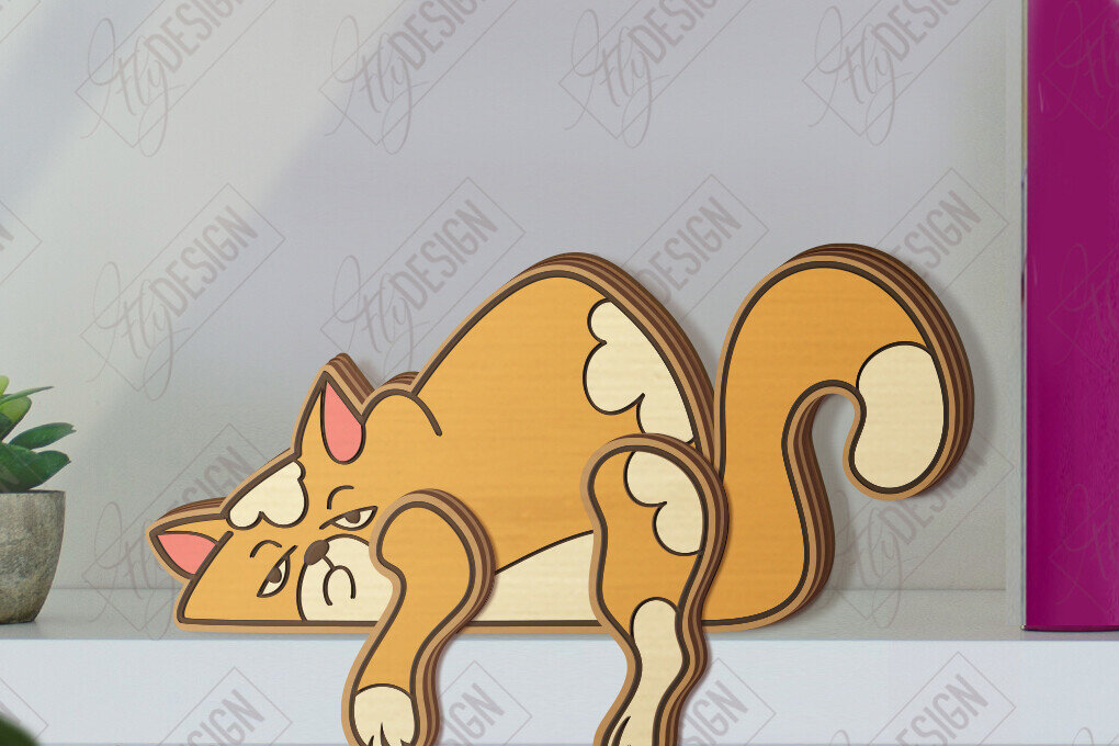 Intra απο ξύλο plywood 3mm-4mm πάχος - Funny Cats Shelf Sitters Cut Laser | CNC Δίασταση 20x20 cm INTRAFABR-121132021