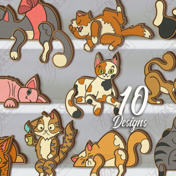 Intra απο ξύλο plywood 3mm-4mm πάχος - Funny Cats Shelf Sitters Set Laser Cut Δίασταση 20x20 cm INTRAFABR-121431748 - Image 1