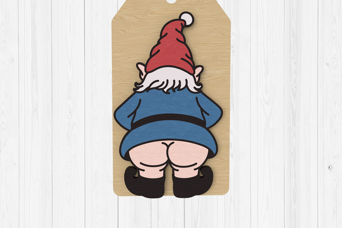 Intra απο ξύλο plywood 3mm-4mm πάχος - Αστεία ετικέττα Gnome Butt  Cut Laser Δίασταση 30x20 cm INTRAFABR-110435450