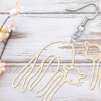 Intra απο ξύλο plywood 3mm-4mm πάχος - Αστεία κρεμαστά σκουλαρίκια γάτας με   Δίασταση 900x900 cm INTRAFABR-118420312 - Image 2