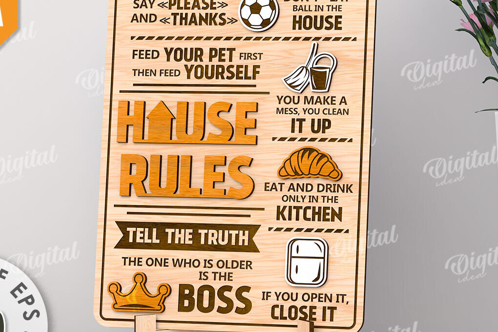 Intra απο ξύλο plywood 3mm-4mm πάχος - Αστεία Κανόνες σπιτιού Πλάκα  Δίασταση 30x20 cm INTRAFABR-112859641