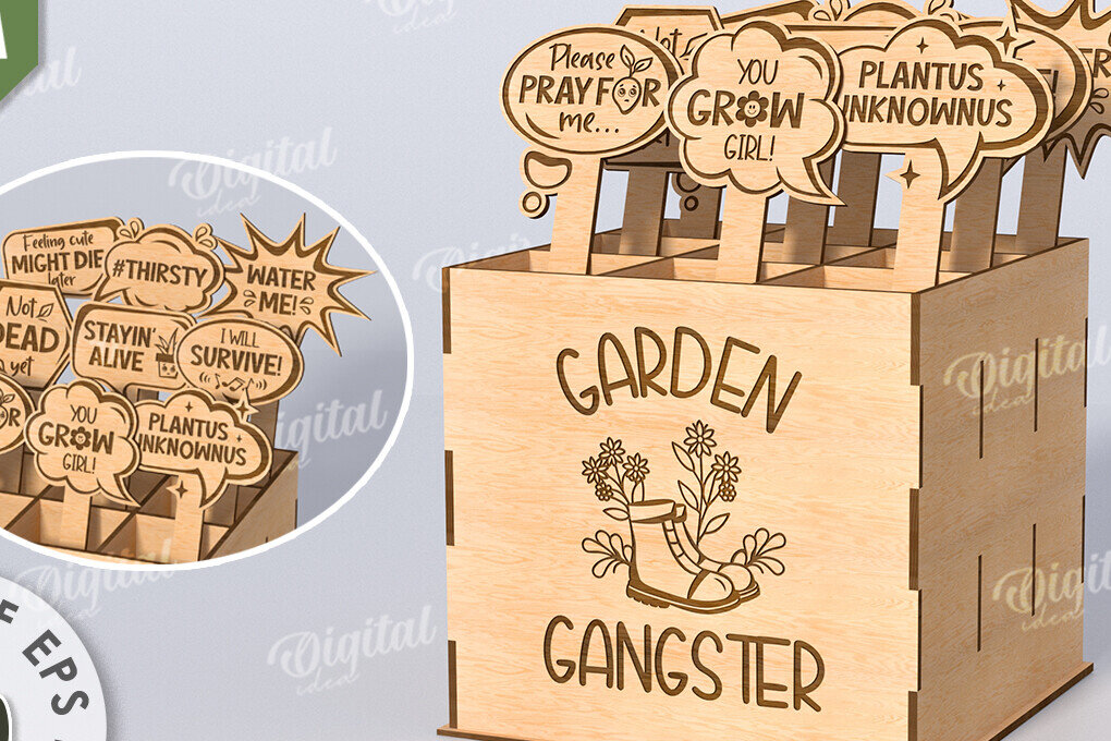 Intra απο ξύλο plywood 3mm-4mm πάχος - Αστεία φυτά μαρκαδόροι με κουτί Δίασταση 30x20 cm INTRAFABR-116815414