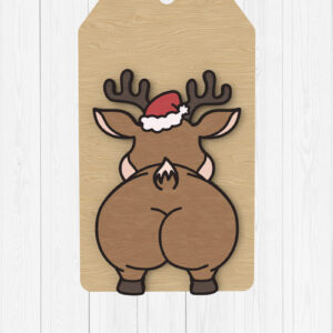 Intra απο ξύλο plywood 3mm-4mm πάχος - Αστεία Tag Butt Reindeer  Δίασταση 30x20 cm INTRAFABR-110435425