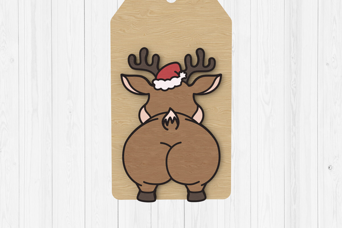 Intra απο ξύλο plywood 3mm-4mm πάχος - Αστεία Tag Butt Reindeer  Δίασταση 30x20 cm INTRAFABR-110435425