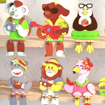 Intra απο ξύλο plywood 3mm-4mm πάχος - Πακέτο κοπής με λέιζερ αστεία τουριστικά ζώα Δίασταση 20x20 cm INTRAFABR-121595529 - Image 1