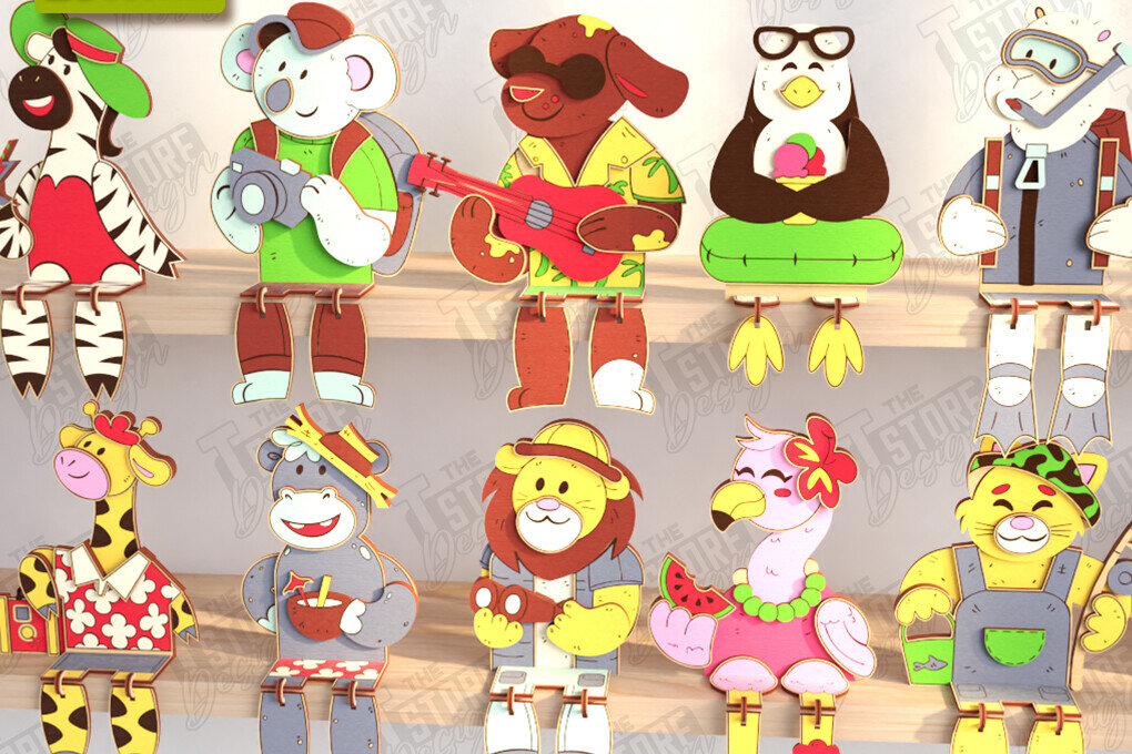 Intra απο ξύλο plywood 3mm-4mm πάχος - Πακέτο κοπής με λέιζερ αστεία τουριστικά ζώα Δίασταση 20x20 cm INTRAFABR-121595529