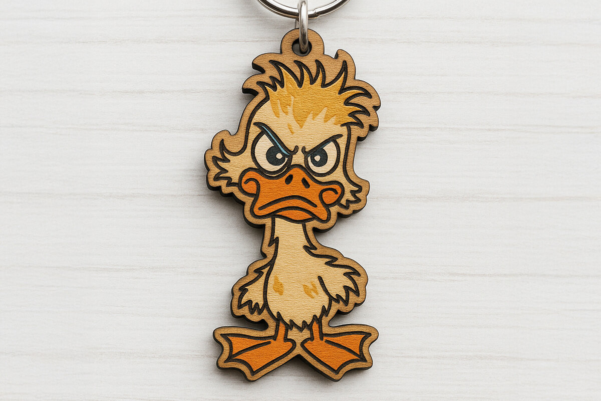 Intra απο ξύλο plywood 3mm-4mm πάχος - Μπρελόκ Furious Duck  Δίασταση 4x4 cm INTRAFABR-122093218