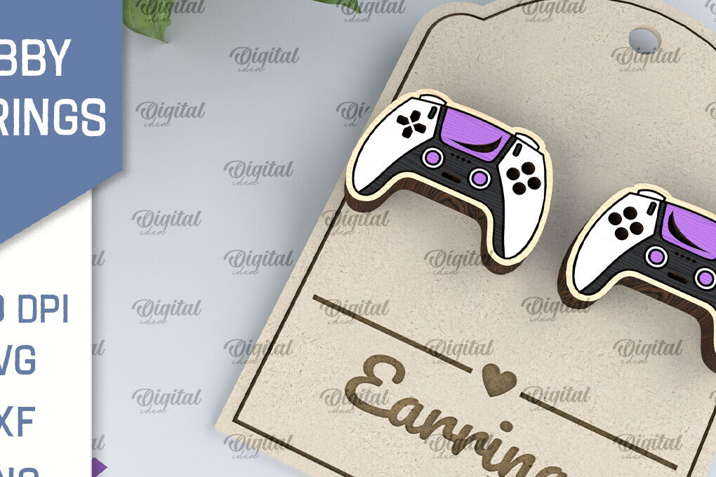 Intra απο ξύλο plywood 3mm-4mm πάχος - Σκουλαρίκια Gamer Σχέδιο κοπής με λέιζερ Δίασταση 3x3 cm INTRAFABR-104759356